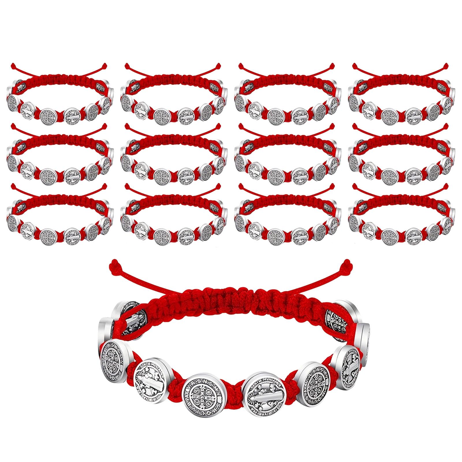 

Набор из 12 шнурковых браслетов Святого Бенедикта ручной работы, религиозные защитные амулеты, ручные цепочки, разноцветные благословенные браслеты красный