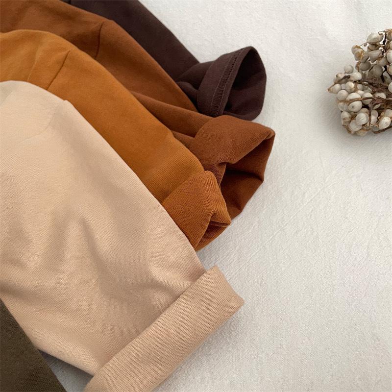 Barn Långärmad Bomulls-T-shirt - Koreansk Stil, Vår/Höst, Godisfärg, Trendig Enfärgad Topp för Pojkar & Flickor