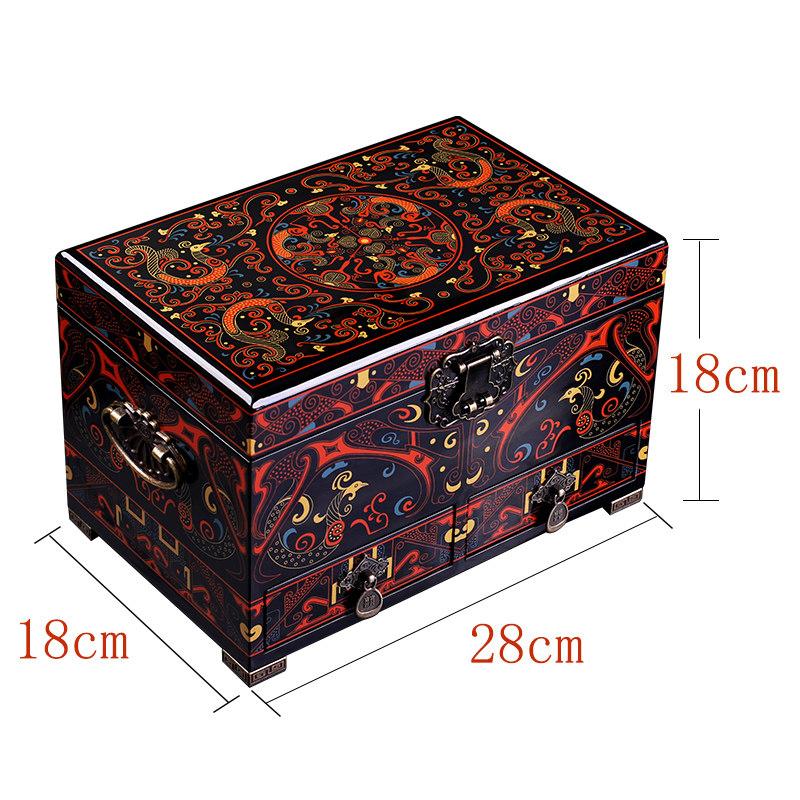 Vintage Chinese Lacquer Jewelry Box Han Pattern Classical Wooden Gift Box Luxury Storage
