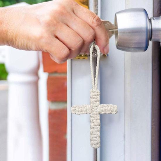Cotton Rope Braided Pendant Keychain Religious Symbol of Christianity Hand-Woven Braided Keyring Bag Accessories