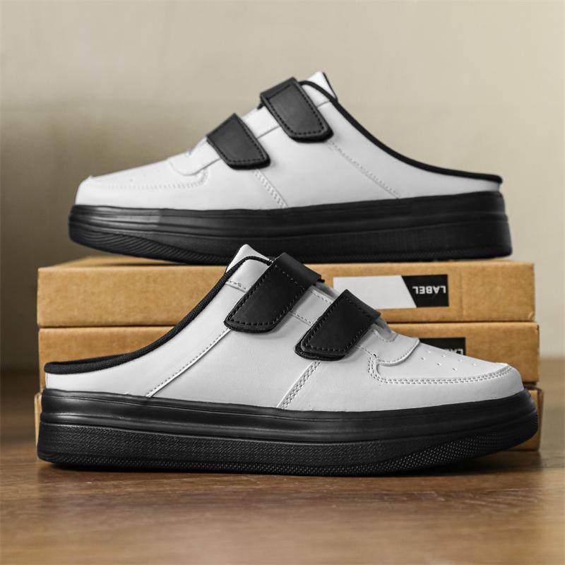 Fashion Casual Leather Men Slippers Suitable Summer Outdoor Muller Shoes Activities Half Drag Leisure Walk Male Walking Shoes Lazy Flats