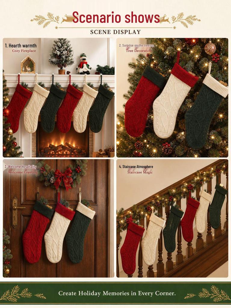 18-Inch Knitted Diamond Pattern Large Christmas Stocking for Gifts - European and American Style