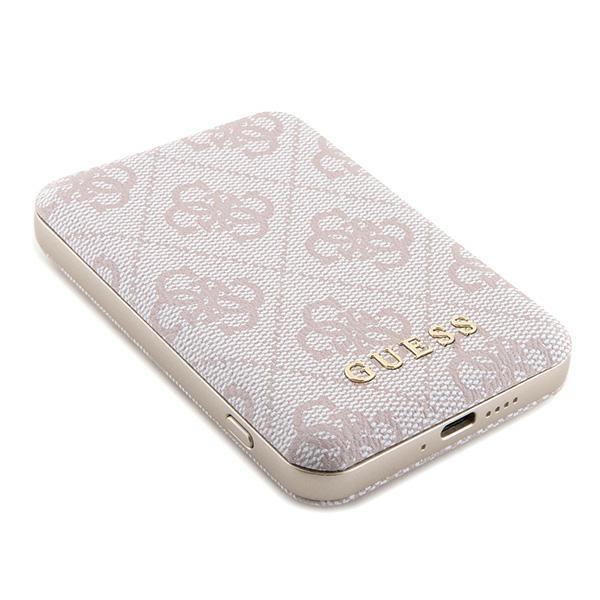 Guess Powerbank Indukcyjny 15Wgupb5Fp4Emgp 5000Mah Różowy/Pink 4G Leather Metal Logo Magsafe