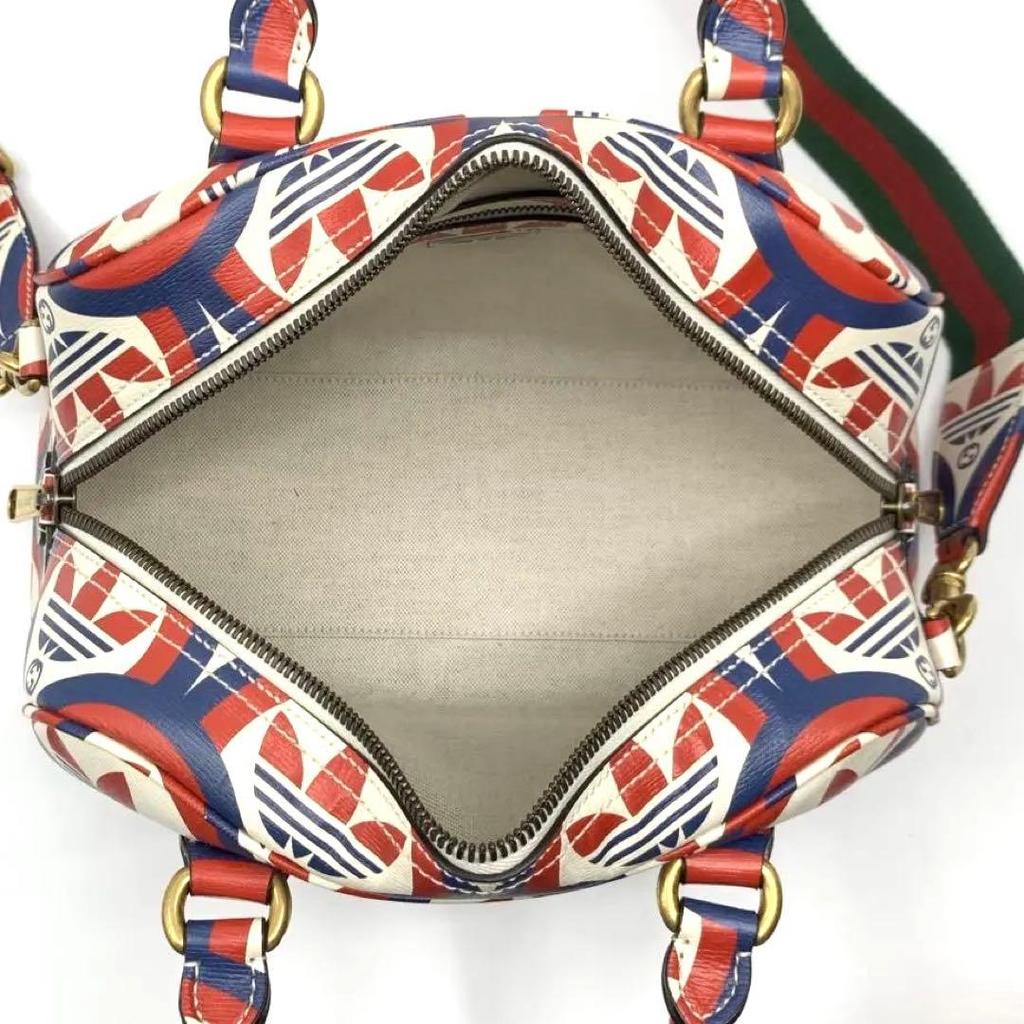 GUCCI ADIDAS Collaboration Double Branded Multi Color 2Way Duffle Bag Sherry Line Mini Boston Shoulder Bag Leather