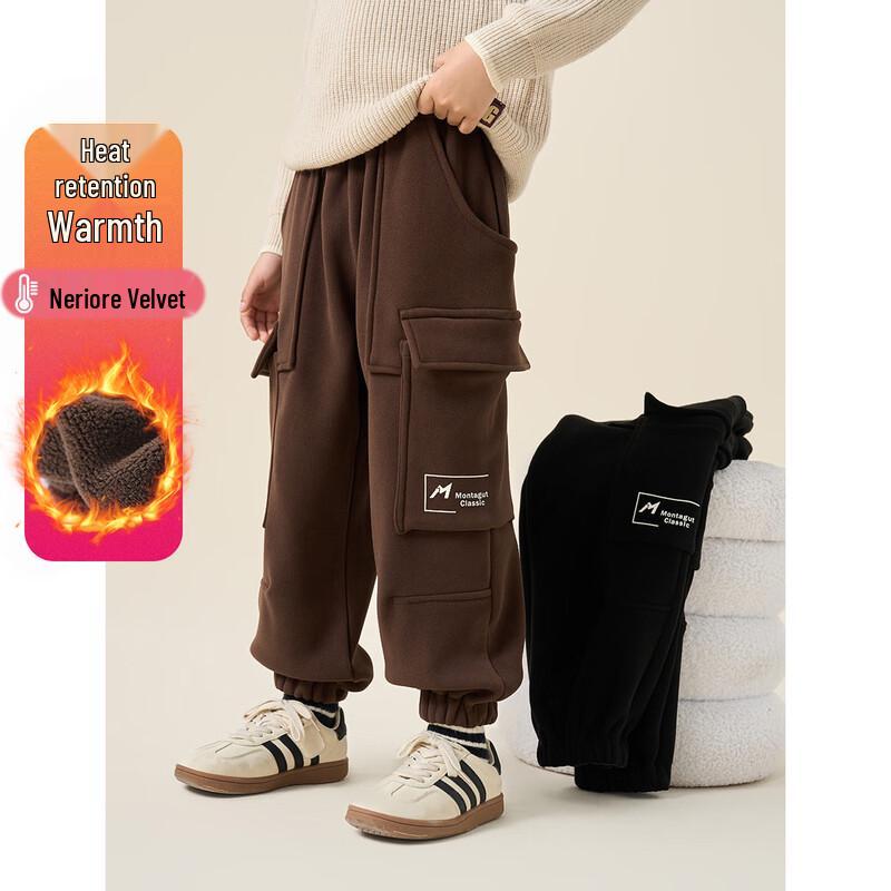 Montagut Kids Boys  Winter Fleece-Lined Letter Print Cargo Pants 170