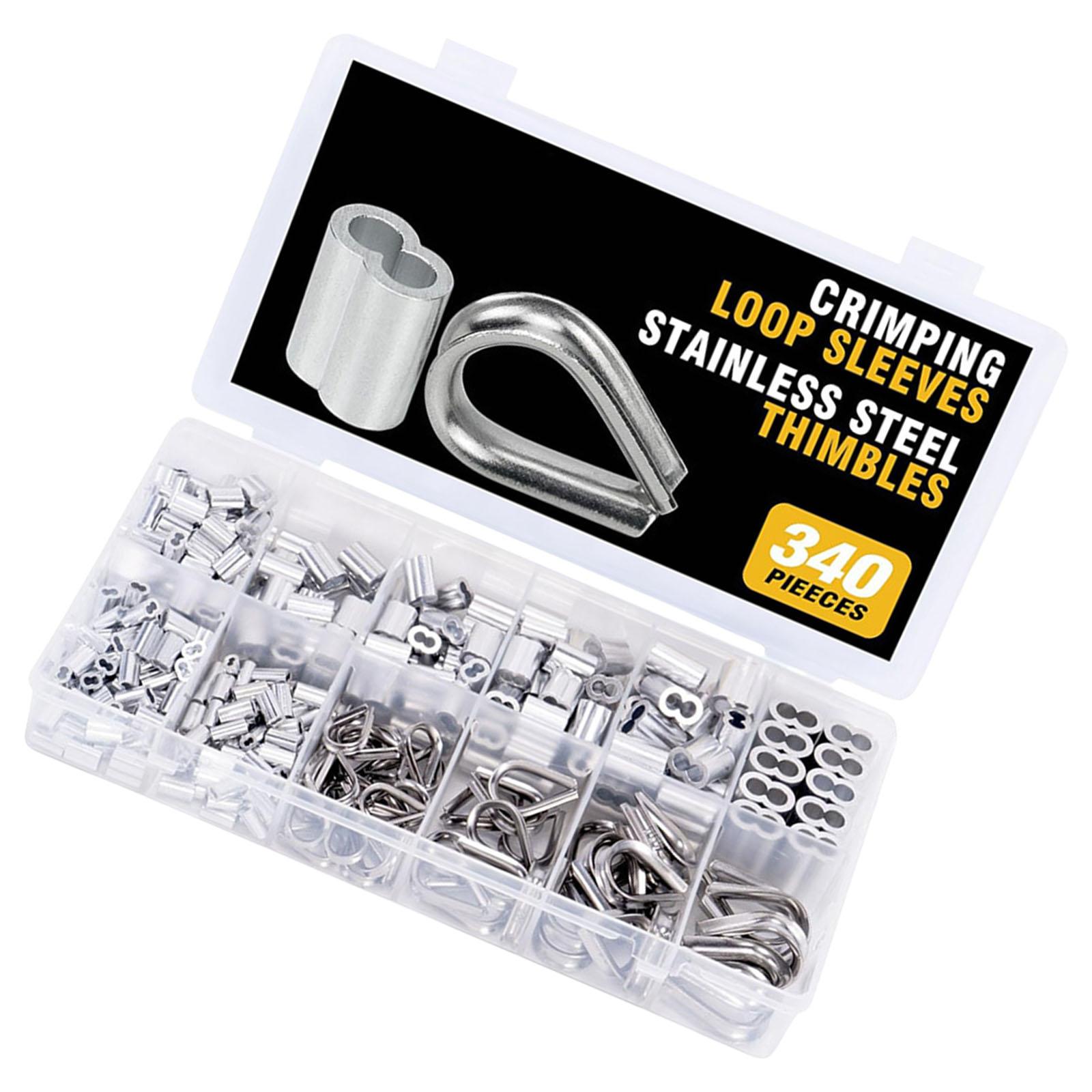 

Алюминиевые обжимные петли 340 шт. Кабельные наконечники, гильзы для троса, петли, набор ассорти