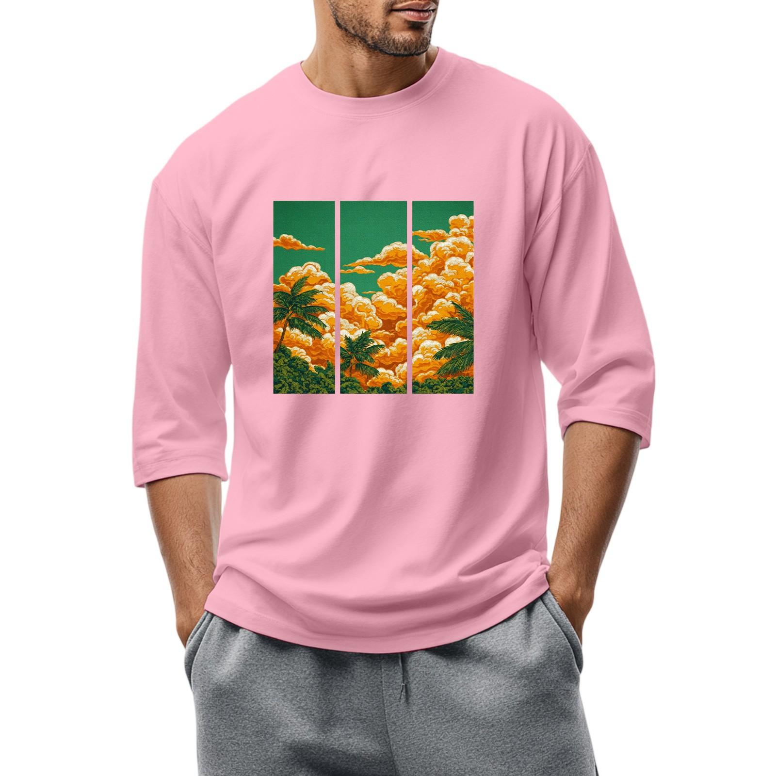 

Men S Round Neck Three-Quarters Sleeve Top Casual Fashion T-Shirt S