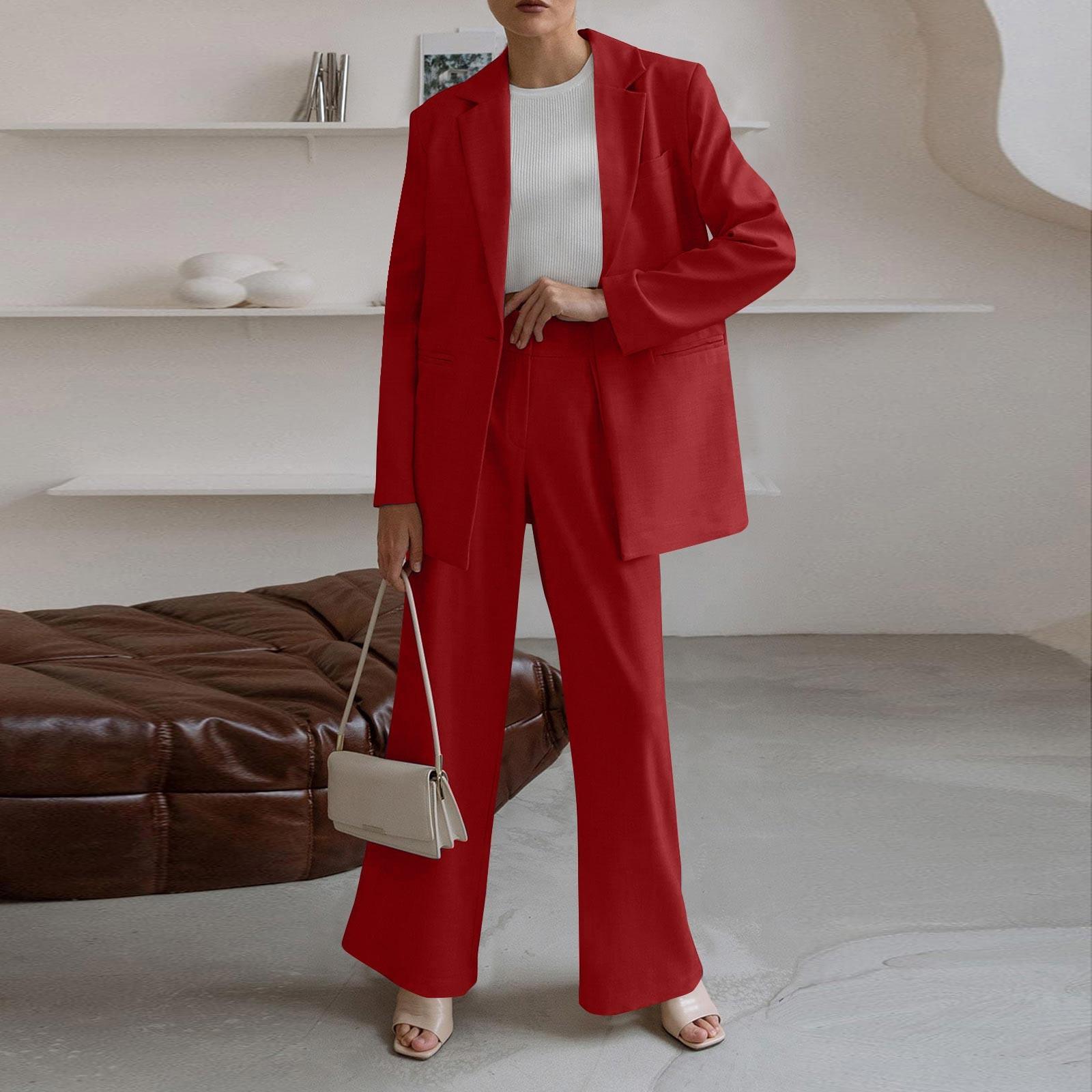 

Женский осенний комплект, повседневные свободные длинные куртки и широкие брюки с карманами XL красный