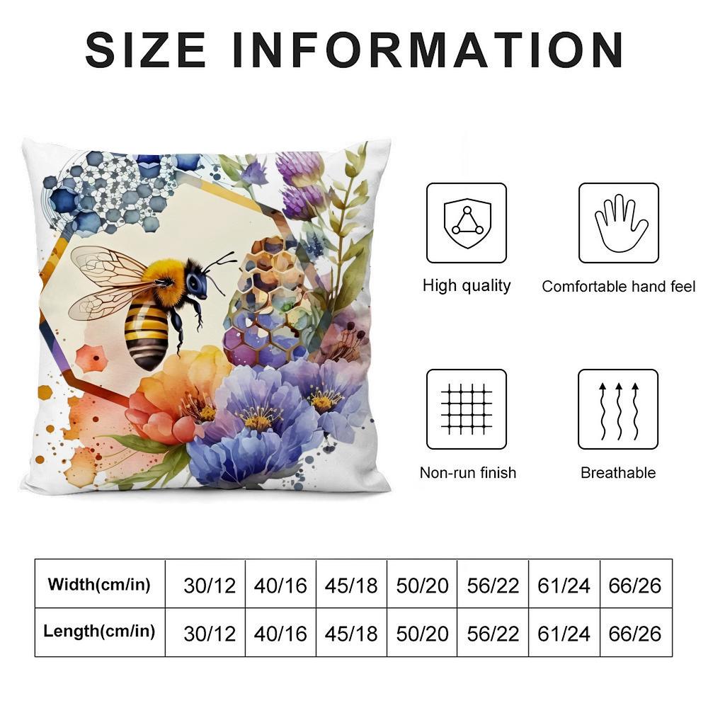 Bee And Flowers Cushion Cover Soft Plush Fabric Double-Sided Printed Sofa Cushion Cover For All Seasons Home Decor Gift