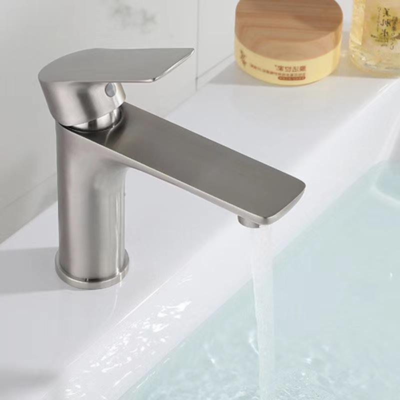 304 Stainless Steel Bathroom Faucets Deck Mounted Hot Cold Mixer Tap Single Cold Lavatory Washing Basin Sink Faucet