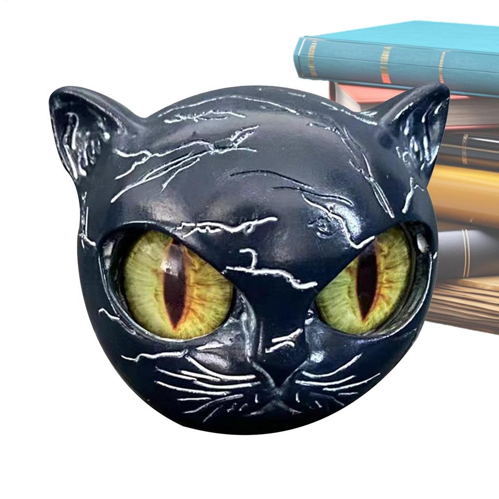 Black Cat Figurine Resin Cat Head Imitation Marble Texture Cat Stone Resin Cat Sculpture Halloween Ornament Cat Sculpture Craft