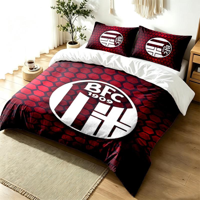 Bologna Football Club 3pc Duvet Cover Set Simple Modern Bedding Set Wrinkle Resistant Soft Fabric All Season Use a perfect gift