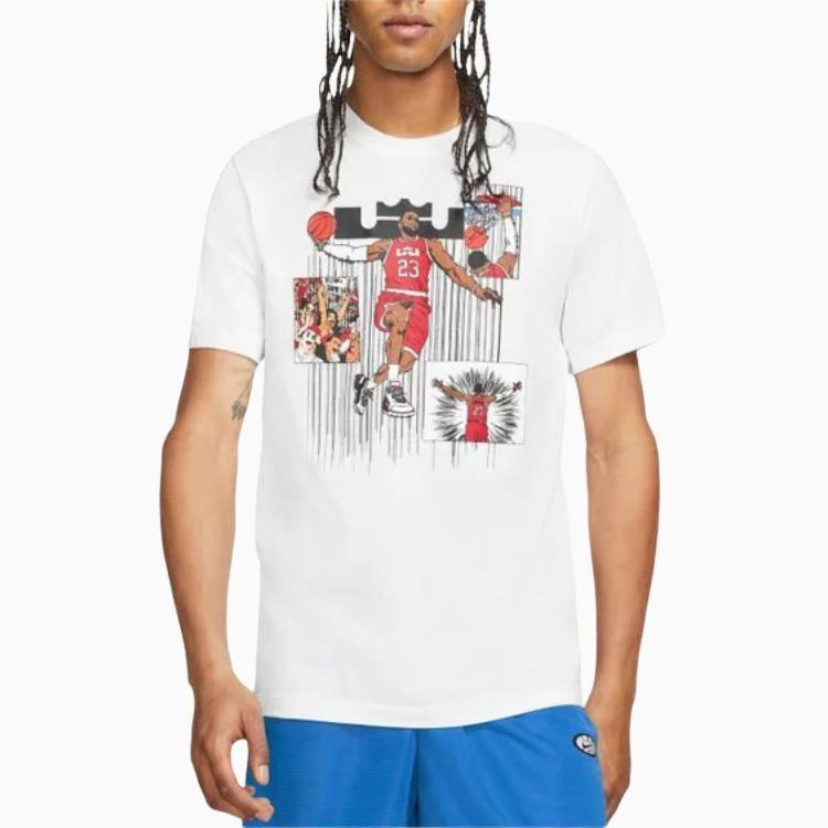 Nike Desen animat LeBron James Imprimeu Baschet Sport Gât Echipaj Mânecă Scurtă Tricou Bărbați Topuri Alb DD0789-100