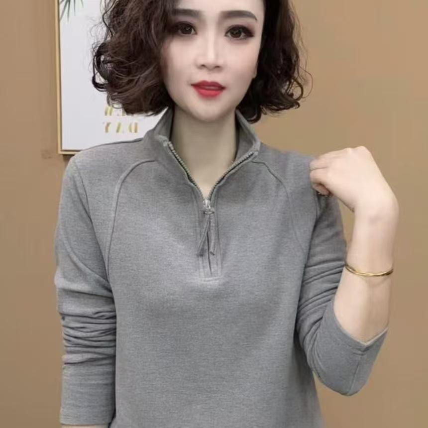 Mom Winter Bottoming Shirt Women's Spring and Autumn Slim-fitting Versatile European Long-sleeved T-shirt Threaded Inner Top