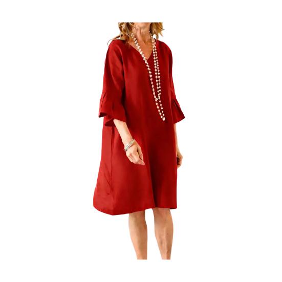 

Ruffle Short Sleeve Mini Dress for Women Casual V-Neck Loose Fit Sundress Soft Summer Beach Shift Dress XL червоний