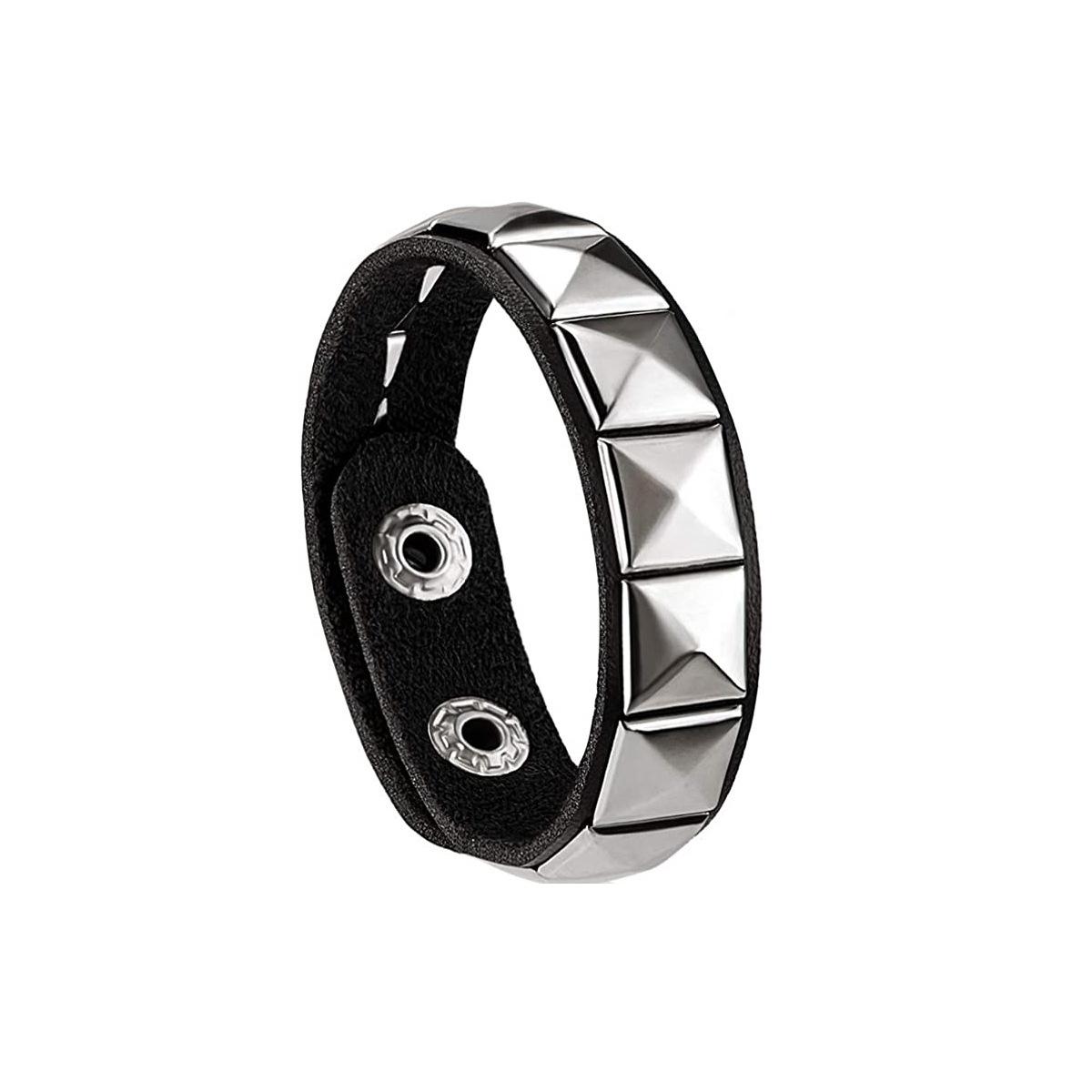 

Fashion Punk Single Row Stereoscopic Square Personality Rivet Cortex Couple Bracelets for Men Women Hip-hop Rock Bangles Jewelry
