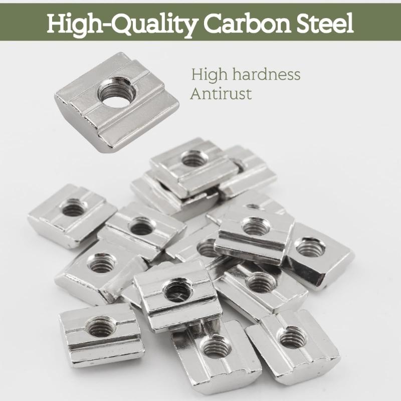 50Pcs/set Aluminum Profiles Sliders Nut Square Nut T Guide Sliding Hammer Nut Fastening Hardware Nuts Accessories