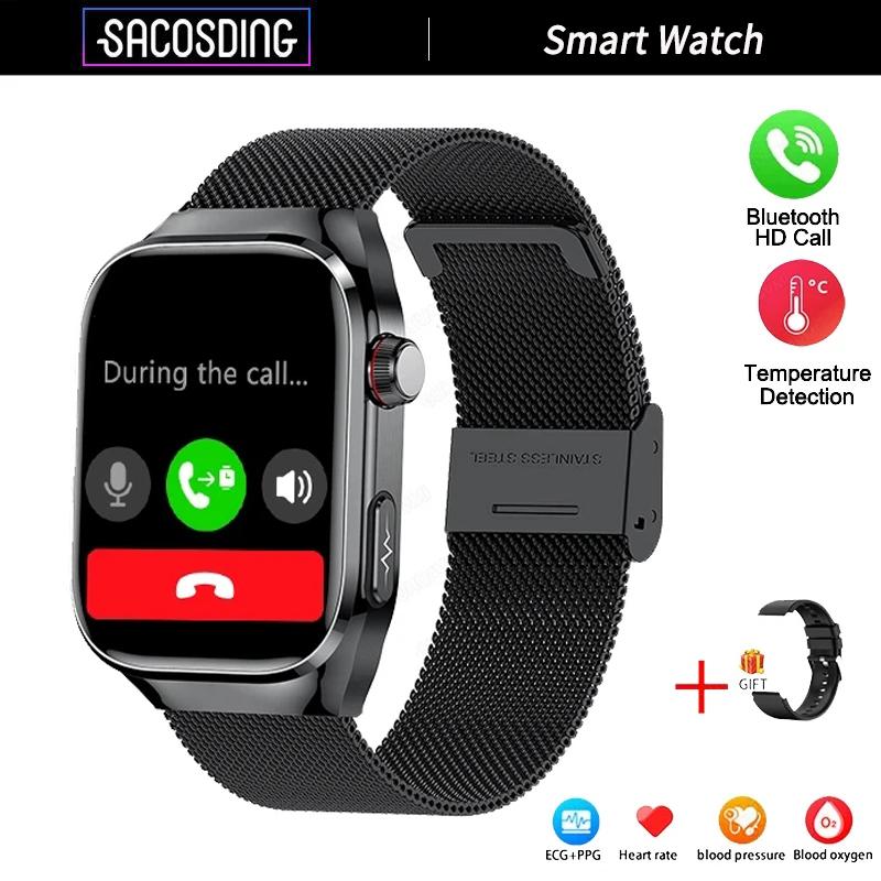 SACOSDING Smartwatch ECG+PPG Połączenie Bluetooth 2,04” HD Tętno Tlen we Krwi Ciśnienie Krwi Temperatura Ciała Sport Fitness Smartwatch