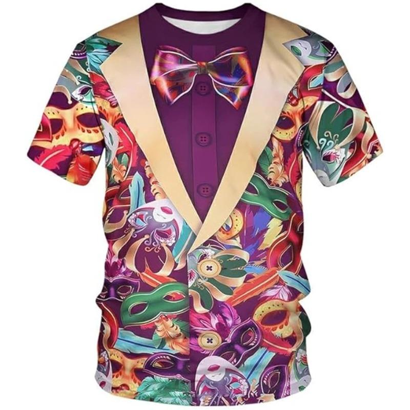 Mardi Gras T Shirt 3d Print Swallowtail Graphic T-shirts Men New Fashion Tee Clothes Holiday Party Cosplay Summer Y2k Clothing