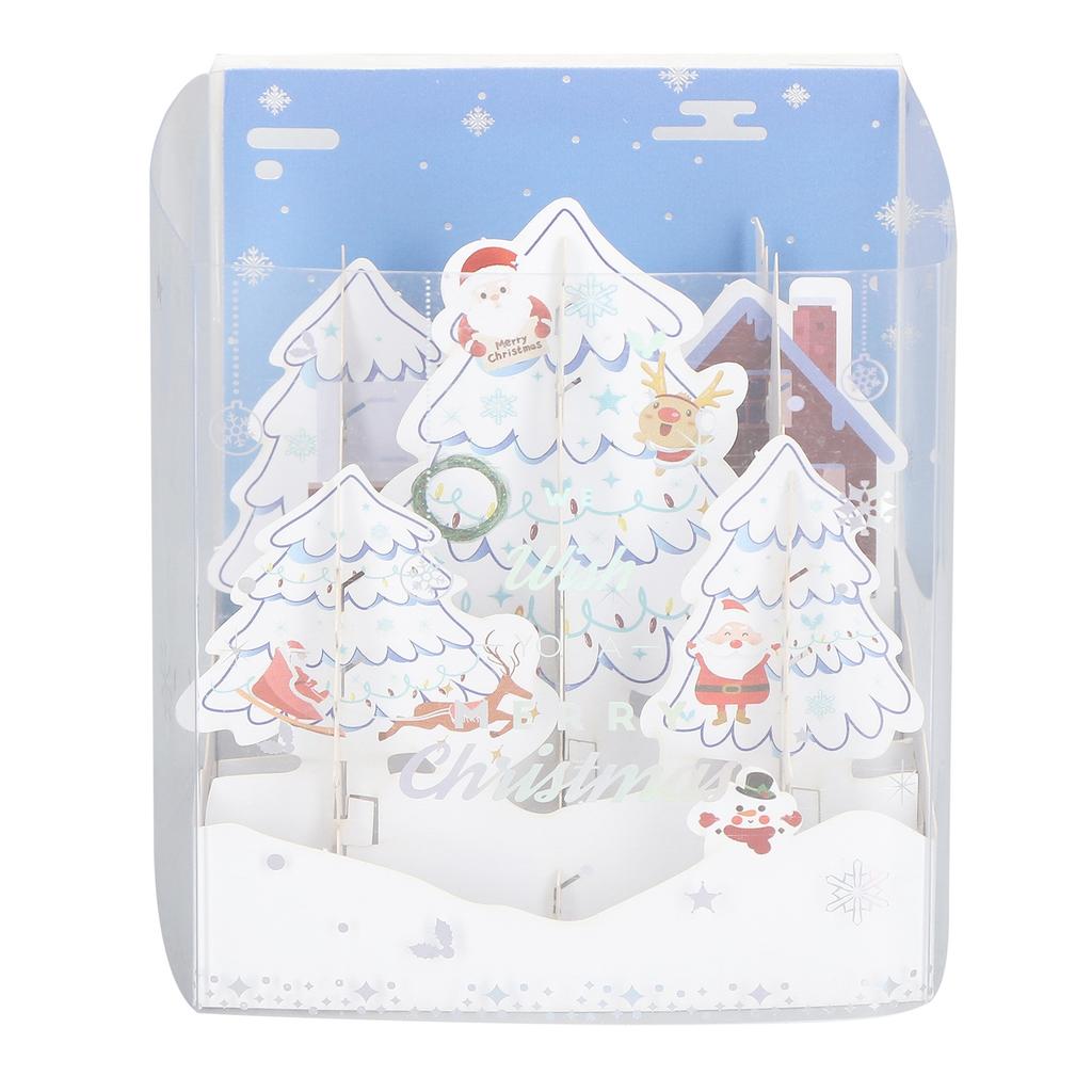 3D Popup Musical Christmas Cards Handcraft Openwork Engraving Snowscape 3D Christmas Cards with Pape