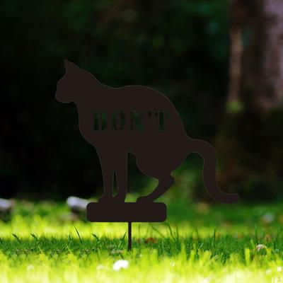 Prohibition Pooping Cat Sign with Stake Metal Stop Cats from or Peeing Ornament Yard