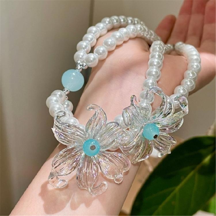 Layering Flower Design Neck Chain Necklace with Simulated Pearls Detailing Versatile Jewelry Piece Clavicle Chain