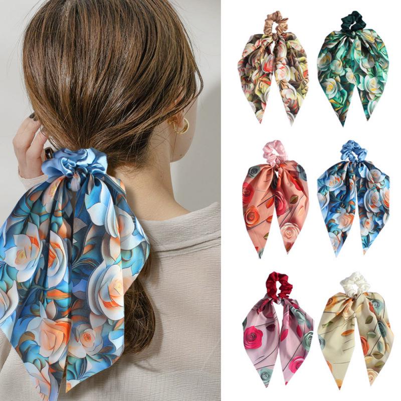 2024 Large Floral Scrunchie Ribbon Hair Accessories for Ponytails