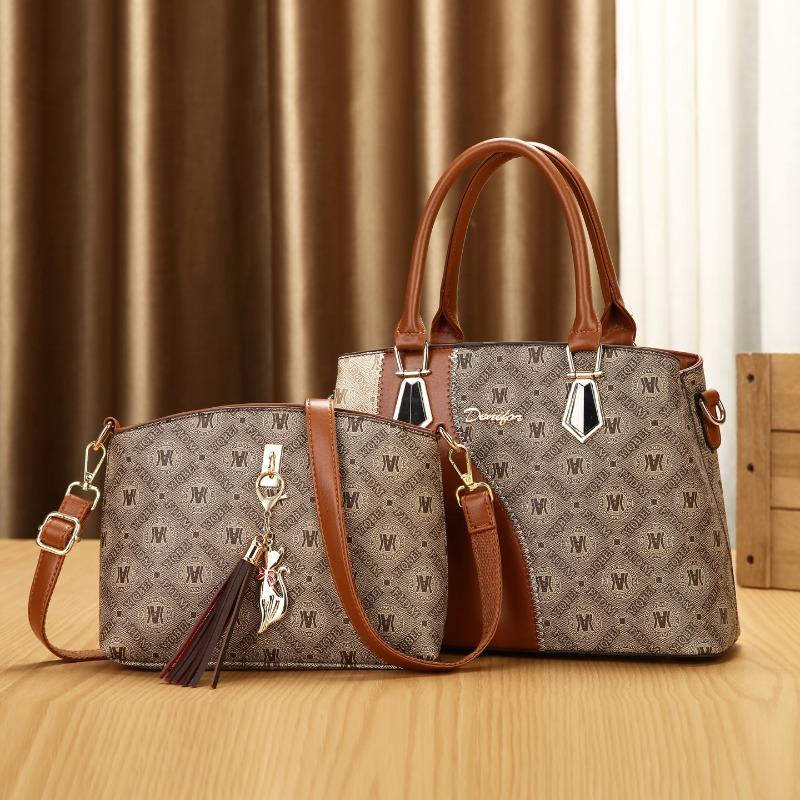 Vintage Large Capacity Fashionable Women's Tote Bag Leather Square Single Shoulder Handbag 2Piece Set Handbag Crossbody Bag