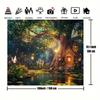 Arazzo 2D Casa sull'albero delle fiabe, Stagno magico nella foresta e farfalle da appendere alla parete, Sfondo fantasy