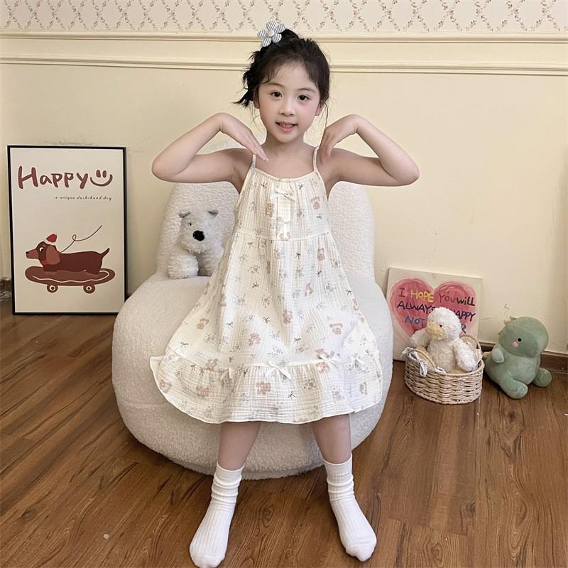 Girls Cotton Gauze Sleeveless Nightdress Loose Pajama Dress Kids 8 Years Cartoon Print