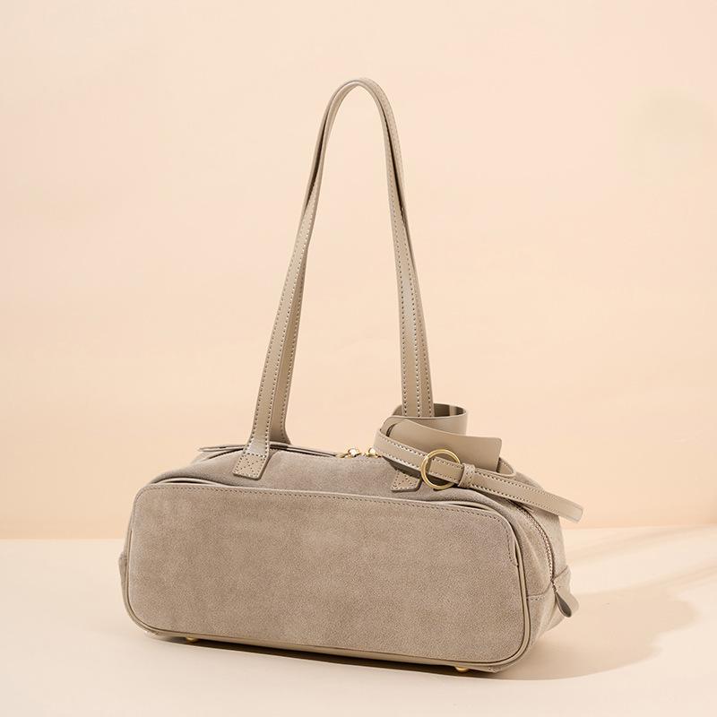 

New Top Layer Frosted Cowhide Women s Bag, Vintage Underarm Bowling Bost Bag, Stylish Single Shoulder Large Capacity Handbag серый