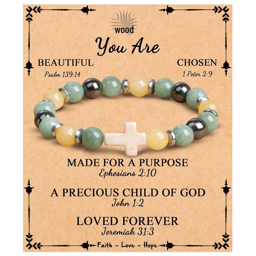 Emperor Stone Pink Zebra Beaded Bracelet with Cross Charm
