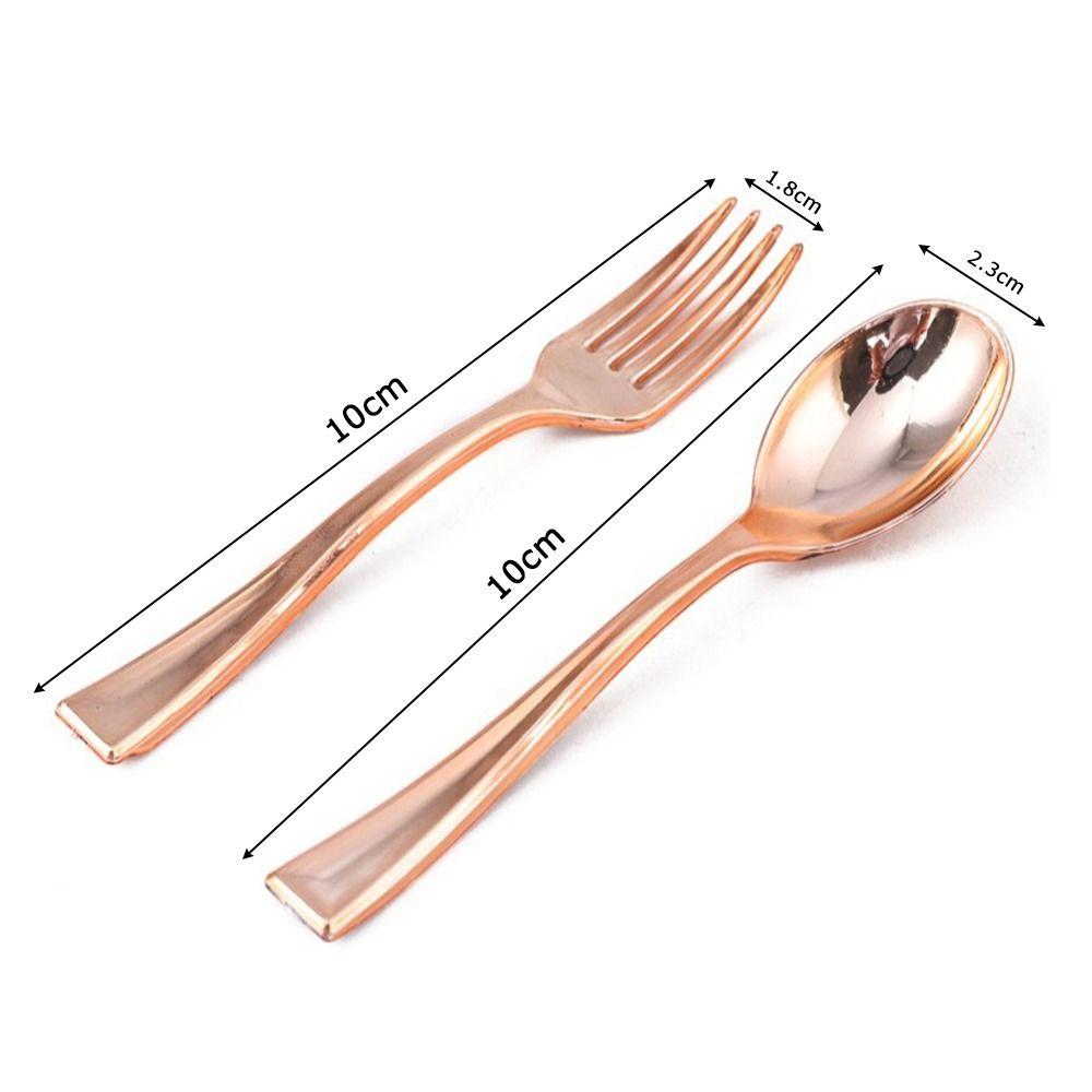 48PCS Disposable Mini Spoon Fork Gold Silver Plastics Ice Cream Scoop Tasting Spoons Party Tableware Dessert Fork Spoons