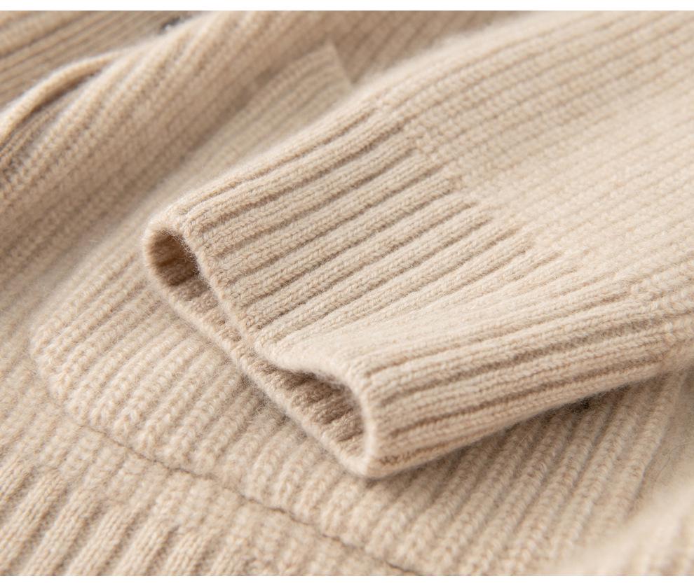 Autumn/Winter 2026 Women's Cashmere Lapel Cardigan - Ribbed Knit Single-Breasted Jacket