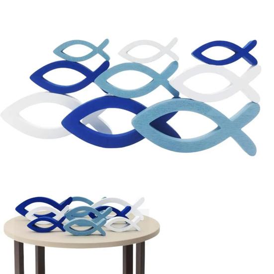 9 st/set Trä Hål Fisk Väggdekoration Nautiskt Kustnära Havstema Hängande Ornament Fiskstim Strand Sjöhus Badrum Väggkonst