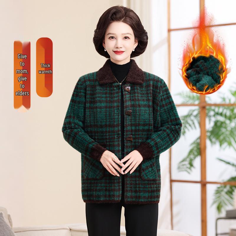 Knitwear for Middle-aged and Elderly Women: Spring and Autumn Cardigan and Faux Mink Velvet Lapel Coat