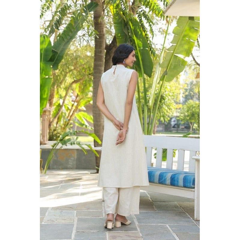 Indian Bollywood Cotton Kurta Pant Set Party Wear Top Tunic Sleeveless Kurti VSO-1731 C