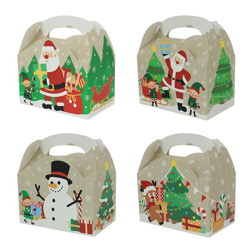 Christmas Carry Box White Cardboard Christmas Candy Box Christmas Cookie Box Hand Carry Packaging Box