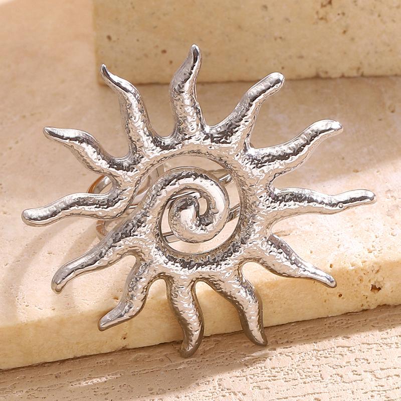 Vintage Sun Stainless Steel Rings for Women Exaggerated Gold Color Sunflower Ring Fashion Statement Jewelry Accessories Gift