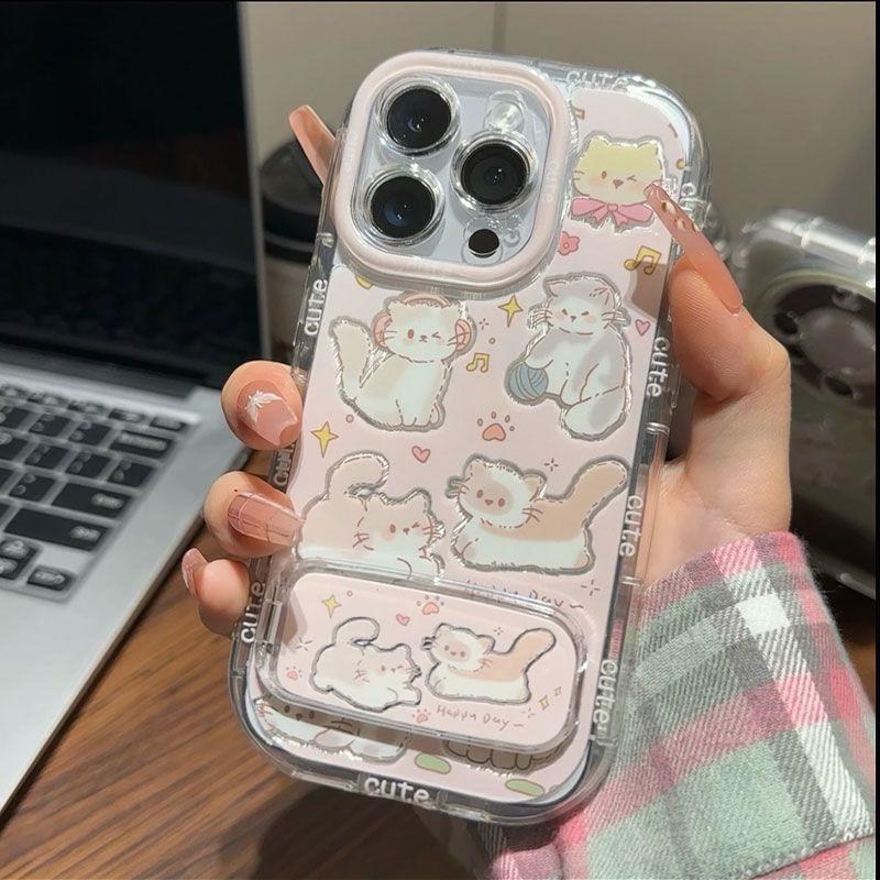 Play cat apple 17promax mobile phone case cartoon cute 16 advanced sense cute 15 protective case bracket case