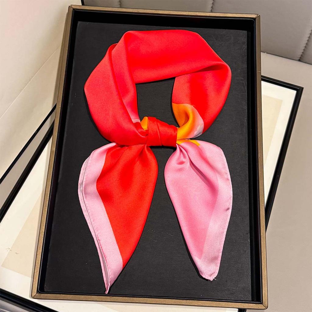 European and American style classic contrasting color splicing printing silk scarf imitation silk 71 Chinese square scarf women's multi-functional ver