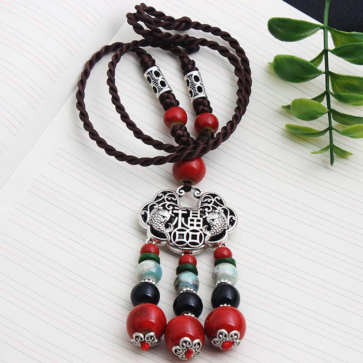Original Ethnic Style Versatile Clothing Accessories Flower Pendant Temperament Long Necklace Retro Pendant Sweater Chain Autumn and Winter