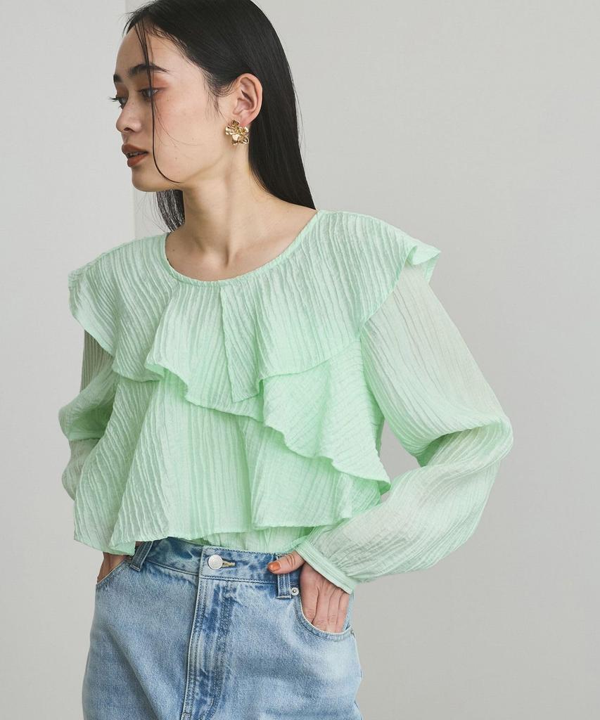 Washable Ruffle Collar Light Green [BIS] Blouse, Women's, (33)