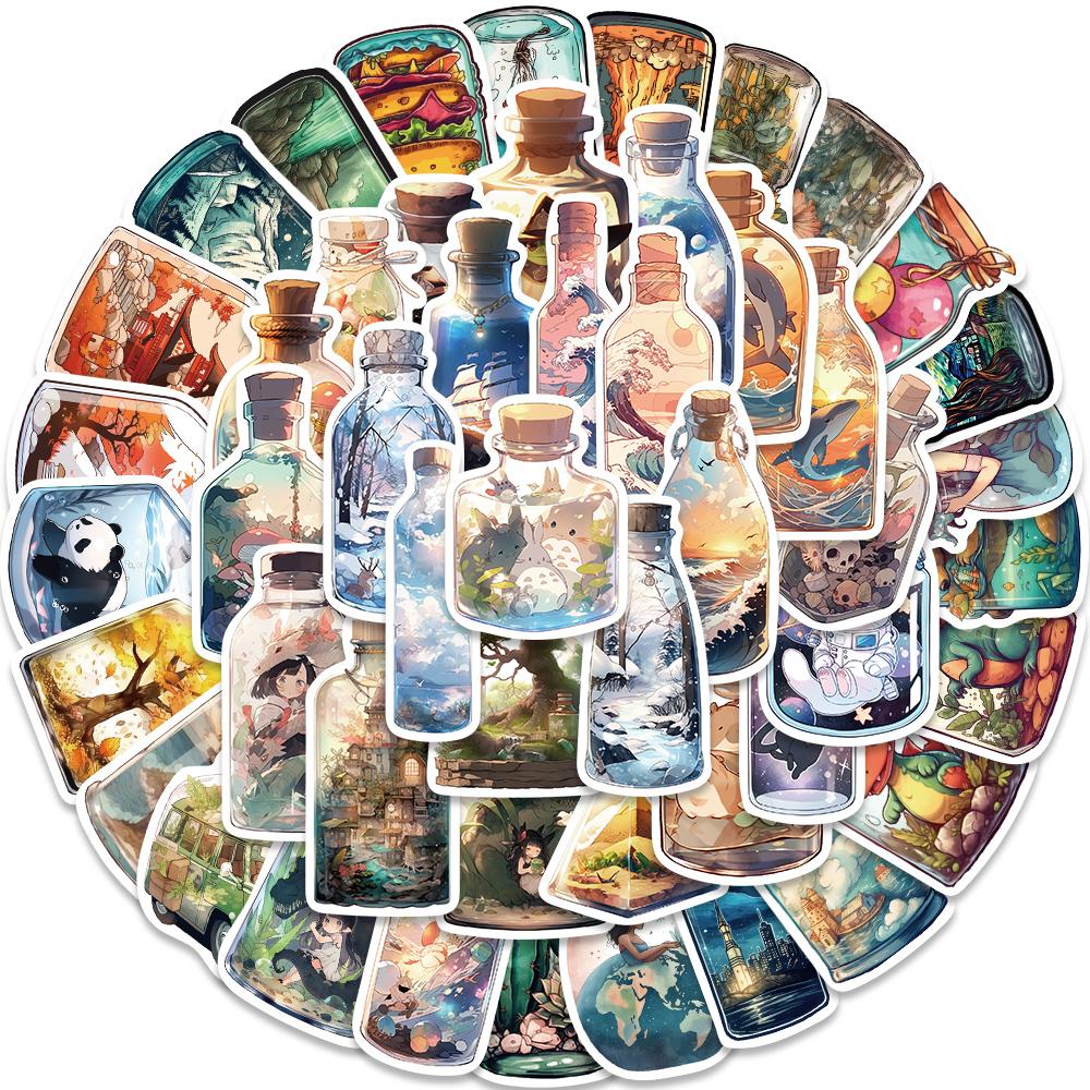 

50PCS The World In A Bottle Sticker Nostalgia Room Bar Cartoon CoffeeDormitory For Phone Community Skateboard Wall Painting