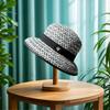 (One Size, White) Womens Straw Sun Hat Elegant Patchwork Bucket Hat Summer Foldable Travel Cap for Outdoor Beach