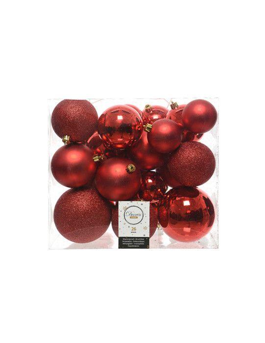 Julekuler - Decoris - 26 stk - Rød - Ø8 cm - Festlig dekorasjon
