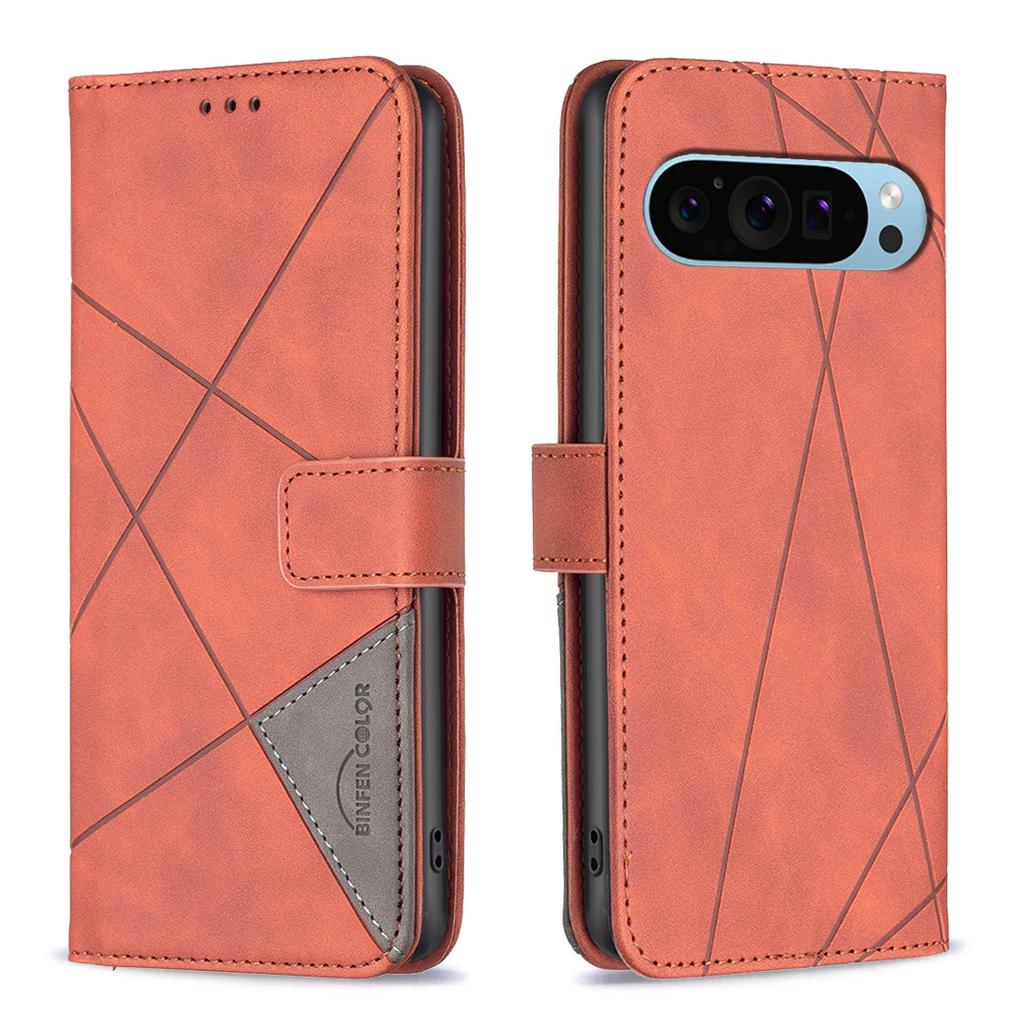 BINFEN COLOR For Google Pixel 9 Pro XL Phone Cases Wallet Stand Geometry Imprint Leather Cover