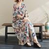 Johnature Woman Spring Casual V-Neck Vintage Print Dress Fashion Chinese Style Short Sleeves Dress