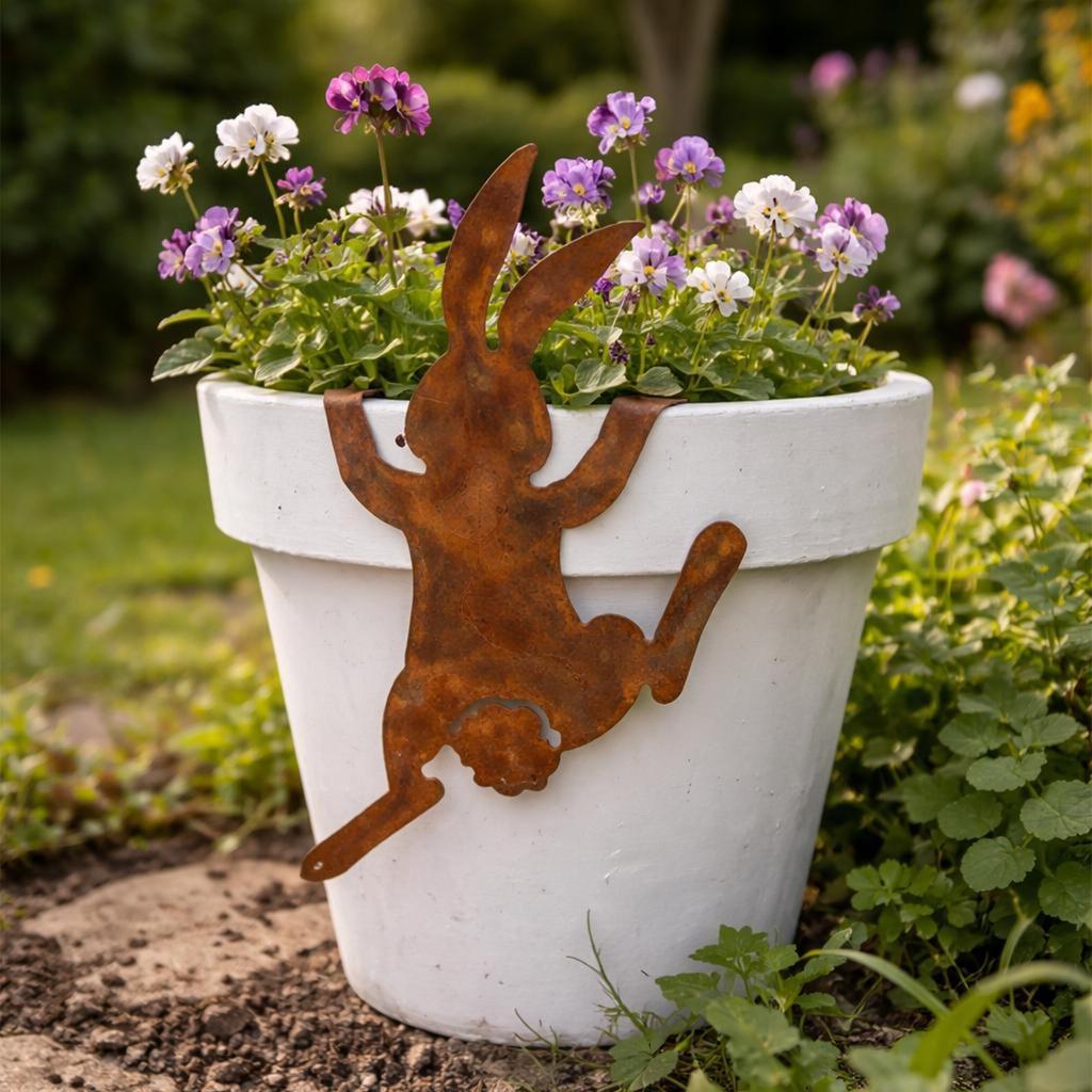 Rusty Metal Rabbit Statue, Foldable Hanging Metal Decoration, Outdoor Garden Art, Versatile Placement, Easy To Install, Perfect Home Landscape Gift