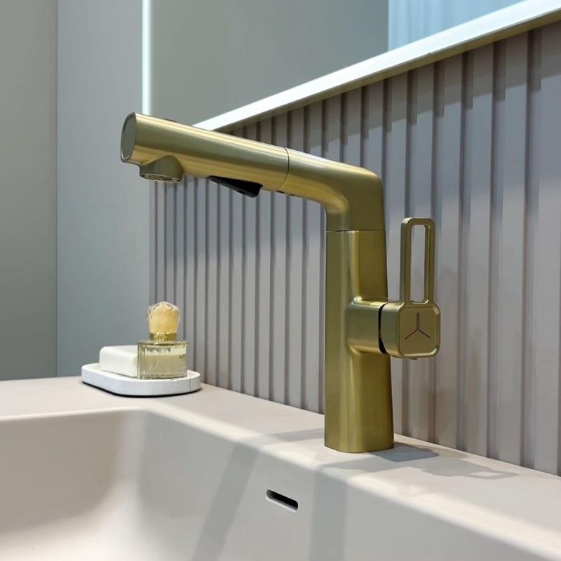 Milky White Bronze Pull-Out Bathroom Basin Faucet Grey Household Adjustable Hot And Cold Shower Faucet for Kitchen And Bath